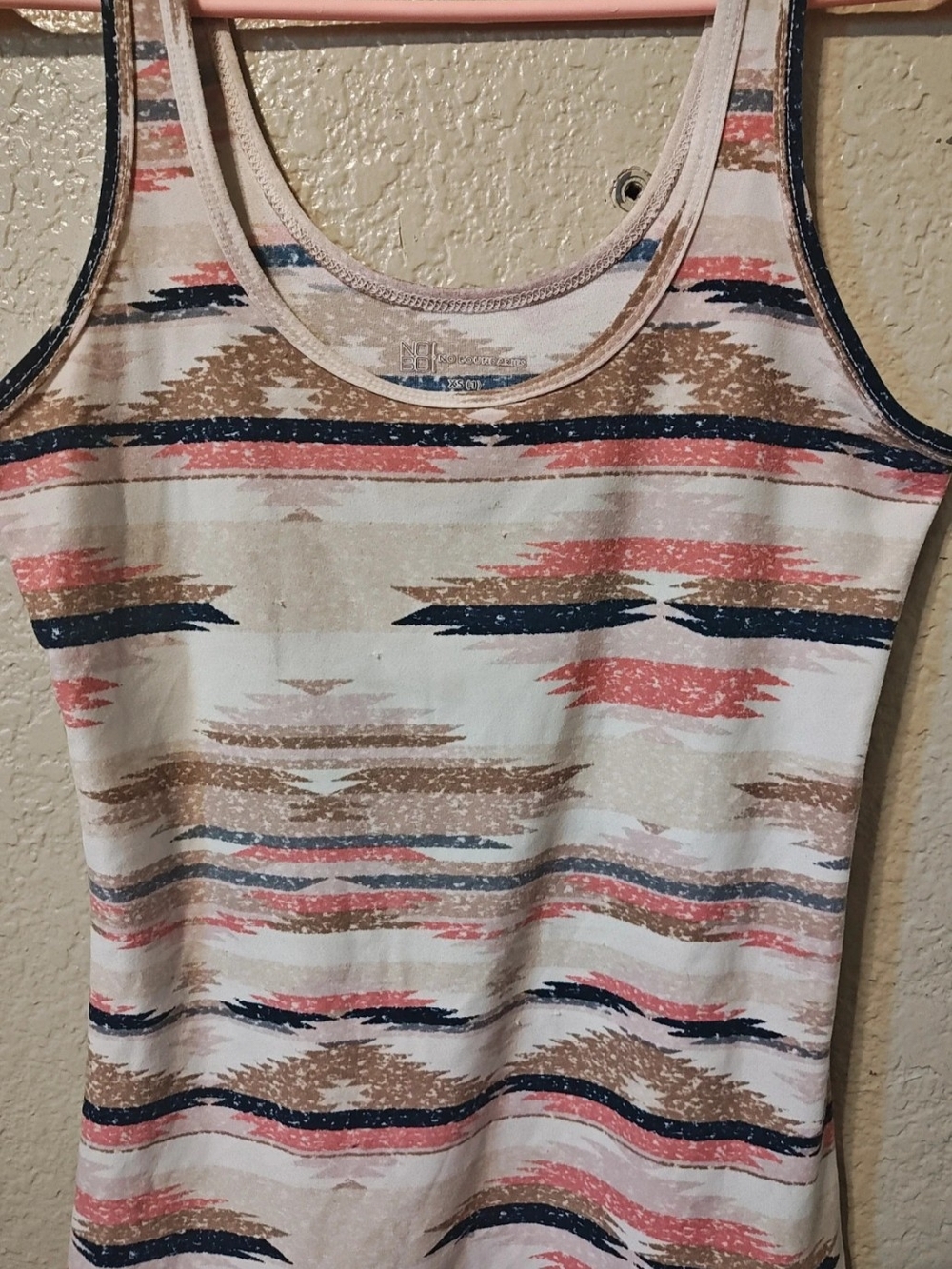 No Boundaries Beige Tank Top with Coral, Navy & Brown Brushstroke Stripes